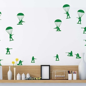 Army Men Quantity 20 Characters with 2 Flags Vinyl Wall Quote Decal Kids Sticker Trains car Construction Toy Story Sports Team Decal Decor