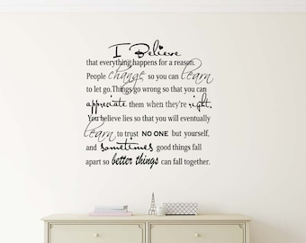 I believe everything happens for a reason 23 x 23 Inspirational Wall quote Art Decor Monroe Hepburn Motivational sticker vinyl girls heart