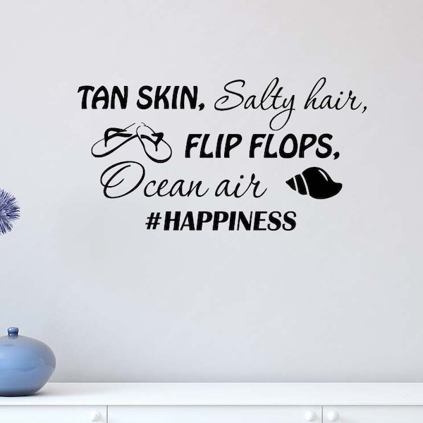 Tan Skin Salty hair flip flops 23 x 12 beach  wall sticker vinyl decor art cute heart ocean beach sail