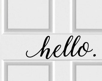 Hello front door 12 x 4 Vinyl Wall Decal Calligraphy entrance door decorative sticker decor art cute heart