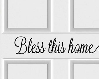 5# Bless this home small 21 x 4 Vinyl Wall Decal Calligraphy entrance door decorative sticker decor art cute heart