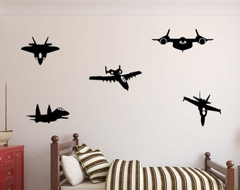 Fighter jets 5 stickers Avg size 7"W x 6"H Vinyl wall quote decal Kids sticker military planes trains car construction toy Inspirational