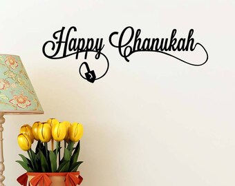 Sticker mural Happy Hanoucca Hanoucca dreidel juif vacances vinyle Père Noël synagogue art déco coeur mignon chambre d'enfant