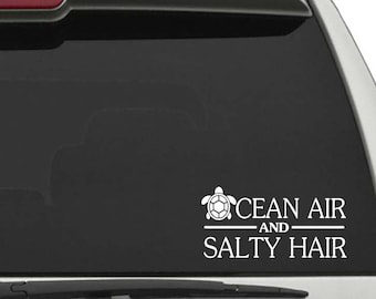 Ocean Air and Salty Hair 5.5 x 2.75 (2 DECALS per order) CAR Decal Vinyl laptop quote sticker family vehicle window Inspirational lettering