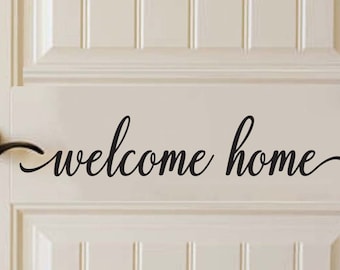 Welcome Home Front Door 21 x 4 Vinyl Wall Decal Calligraphy entrance front door decorative sticker decor art cute heart