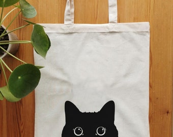 Sac en jute, sac en jute, tote bag, minou noir, chat, chat, sac