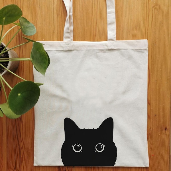 Jute bag, jute bag, tote bag, black kitty, cat, cat, bag