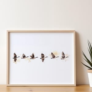 Kunstdruck Aquarelle Fliegende Gänse |  minimalist Watercolor Painting | Wandbild | Gänse Poster | Gänse Postkarte