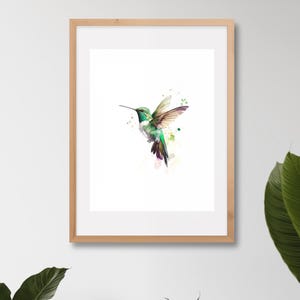 Smaragdgrüner Kolibri Aquarell Kunstdruck |  minimalist Watercolor Painting Kolibri | Kolibri Poster | Kolibri Postkarte