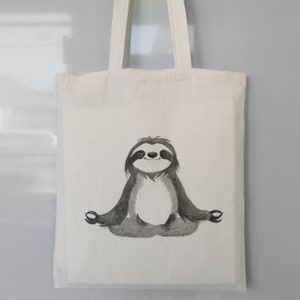Jute bag sloth ZEN Namaste_Jutebag, fabric bag cotton, ink drawing