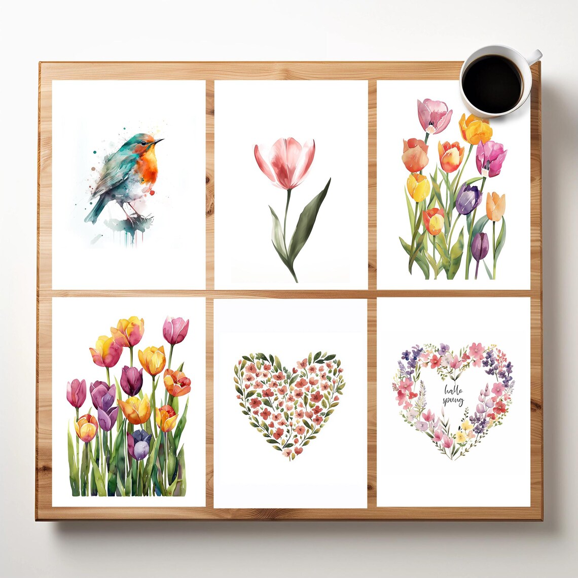 Spring Artist Print Set of 16 Spring Art Print Hello Cards | Watercolor Spring Cards ...