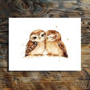 Für immer zusammen, Zwei verliebte Eulen Aquarell Kunst | Perfektes Geschenk Liebevolle Valentinstag, Paare | minimalist Eulen Karte Poster