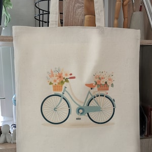 Cruiser Bicycle Illustration Flower Jutebeutel, vintage bicycle Jutebag, Tote Bag, Fahrrad Blumenkorb Jutebeutel
