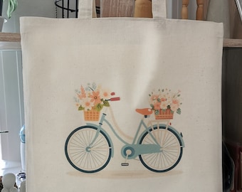 Cruiser Bicycle Illustration Flower Jute Bag, sac de jute de vélo vintage, sac fourre-tout, sac de jute panier de fleurs de vélo