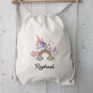 Personalized Name Rainbow Unicorn Gym Bag Jute Bag, Custom Name Backpacks, Gym Bag, Gym Gym Bag Backpack