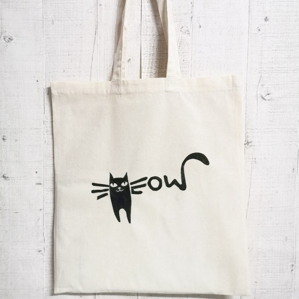 Stofftasche Baumwolle, Jutebeutel, Jutebag, bemalte Katze, Cat, Meow