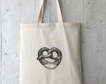 Leisure bag, cotton fabric bag, jute bag, hand printed pretzel, love heart