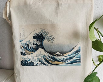 Cotton fabric bag, jute bag, jute bag, tote bag, art bag, wave waves, mountain