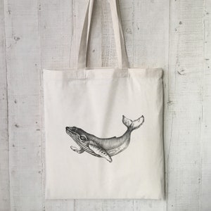Freizeittasche, Stofftasche Baumwolle, Jutebeutel, whales, whale, Ink drawing
