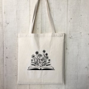 Jute bag, cotton jute bag, book lover, literature, flower, floral book, library jute bag