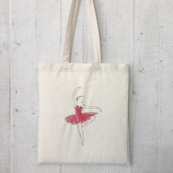 Stofftasche Baumwolle, Jutebeutel, bemalte Ballerina, Ballet, Tanz, handgemalt