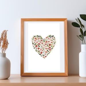 Blumenherz Aquarell Kunst - Romantische Wanddekoration Postkarte A4/A5/A6