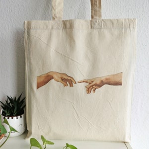 Michelangelo, jute bag, jute bag, tote bag, art bag, The Creation of Adam