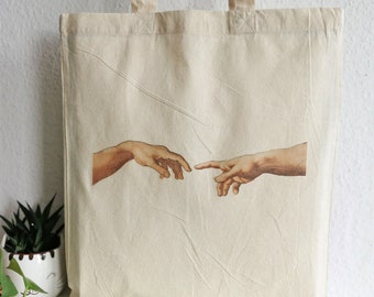 Michelangelo, jute bag, jute bag, tote bag, art bag, The Creation of Adam