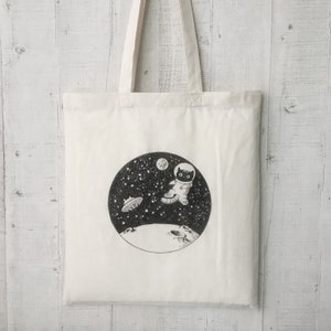 Shopping bag, cotton fabric bag, jute bag, jute bag, printed cat, cat, astronaut