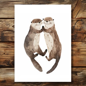 Kunstdruck Aquarelle Postkarte Otter | Otter Liebeskarte | Otter Geschenk | Partner Valentinstag Karte Ich liebe dich