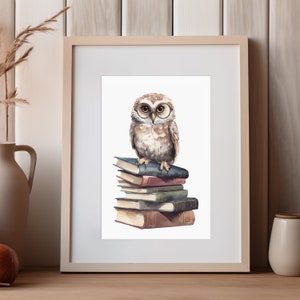 Impresión de arte búho acuarela | Libros de búhos | Murales A4 | Cartel del búho | Habitación infantil con arte de búho.