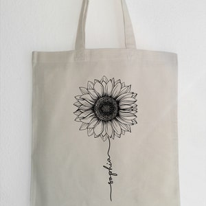 Personalized jute bag, tote bag, sunflower, desired text or name gift idea