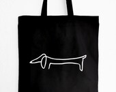 Totebag Dachshund, Black Jute Bag, Line Art Dachshund, Cotton Cloth Bag, Dog Jute Bag, Art Bag