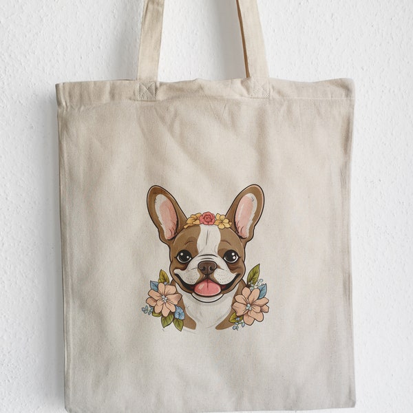 Jutebeutel, Jutebag, Tote Bag, French Bulldog Blumen, Frenchie Mama,  Frenchie Dog, Französische Bulldogge, Beutel