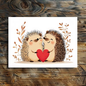 Liebevolle Igel - Valentinstag Karte | Kunstdruck Aquarelle Postkarte Igel  | Igel  Liebeskarte | Igel  Partner Geschenk | Ich liebe dich