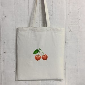 Freizeittasche, Stofftasche Baumwolle, Jutebeutel, bemalte CHERRY, Kirsche, minimalist