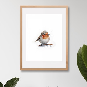Weihnachten und Neujahr Rotkehlchen Aquarell Kunstdruck |  minimalist Watercolor Painting | Rotkehlchen Poster | Rotkehlchen Postkarte