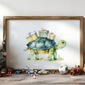 Impresión de arte tortugas acuarelas ? tortugas bebé con caja de regalo | Murales A4 | Cartel de tortugas | Habitación infantil con arte de tortugas.