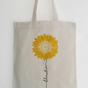 Personalized jute bag, tote bag, sunflower, desired text or name gift idea