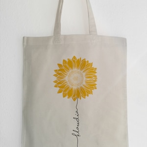 Personalisierter Jutebeutel, Tote Bag, Sonnenblume, Wunschtext oder Name Geschenkidee