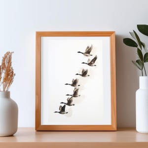 Kunstdruck Aquarelle Fliegende Gänse |  minimalist Watercolor Painting | Wandbild | Gänse Poster | Gänse Postkarte