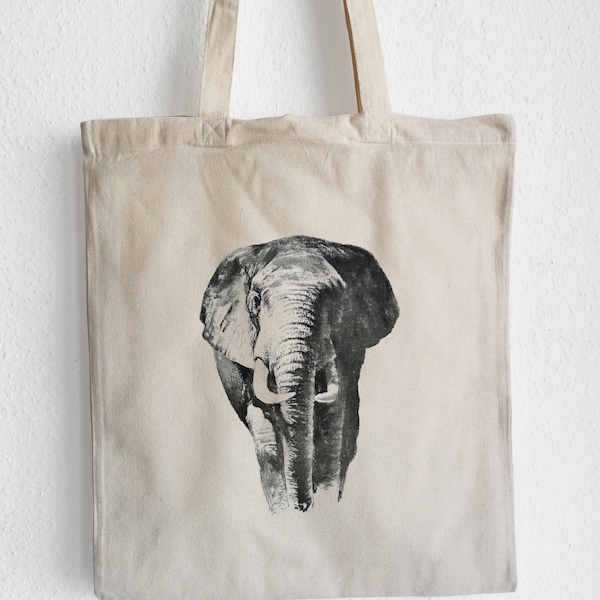 Jutebeutel Elefant, Einkaufstasche, Stofftasche Baumwolle, Elefant-Liebhaber-Geschenk