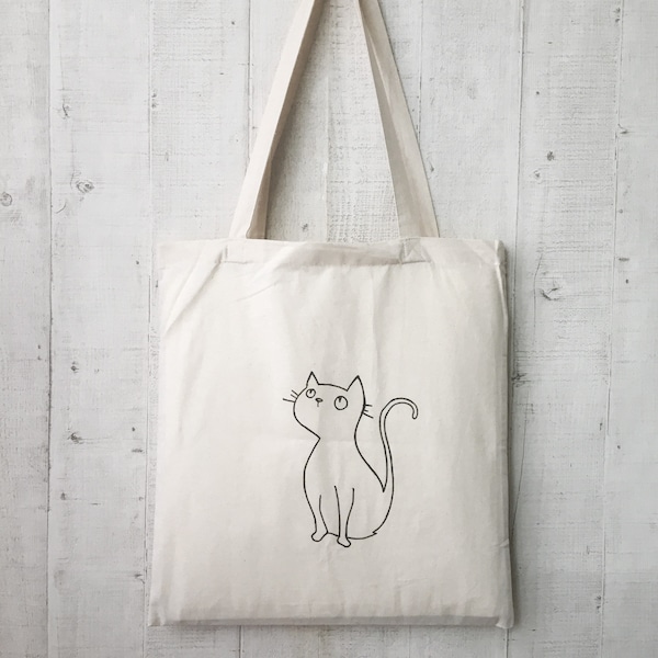 Freizeittasche, Stofftasche Baumwolle, Jutebeutel Katze, Tasche, Hand bemalt, Katze