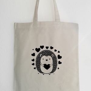 happy Igel Jutebeutel, Igel Liebe Herz Jute Tasche, Tote Bag, Baumwolle Stofftasche, Einkaufstasche, Liebe,