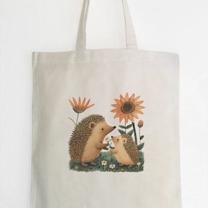Jutebeutel  Igel, Jute Tasche Liebe Herz, Tote Bag, Muttertag Geschenke, Liebe Mama,  Igel Mama baby Blumen, Geburtstag für Mama