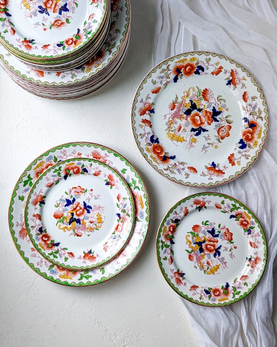 Set Di Piatti Fine 800 Fiori Rossi E Blu Piani Grandi E Piccoli 