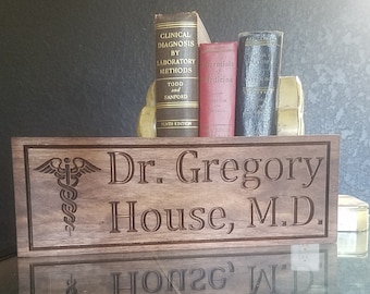 Doctor Name Plate Personalized Plate Desk Name Plate Etched Wood Walnut Graduation doctor Gift Lawyer Gift House MD wall office decor Rustic