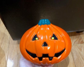 made by Grand Venture Vintage Black Jack-o-Lantern with Orange Eyes and Mouth 1997~