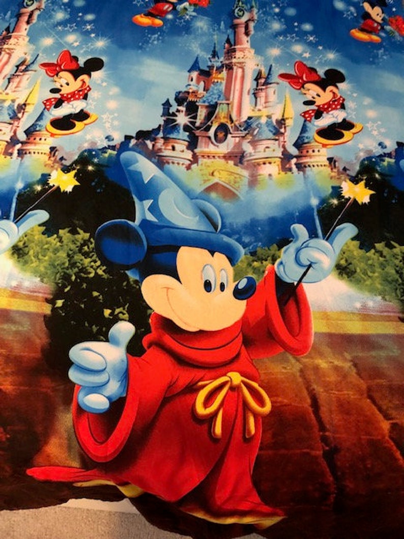 Vintage Disney Mickey Mouse Fantasia And Minnie Twin Flat Sheet