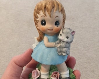 Vintage Ceramic Girl Holding Kitty Figure